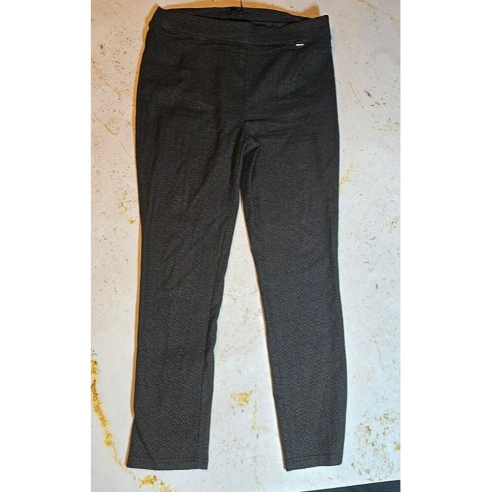 DKNY Women’s Dress Pants Size L – Black Gray Herringbone Knit Stretch Pull-On Tr